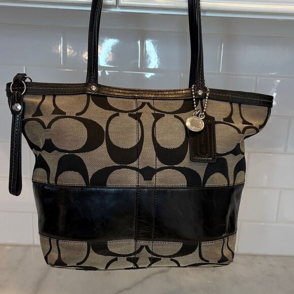 Coach Bag Purse Handbag Leather Y2K Vintage Classic Signature Stripe Tote Bag - Picture 2 of 16